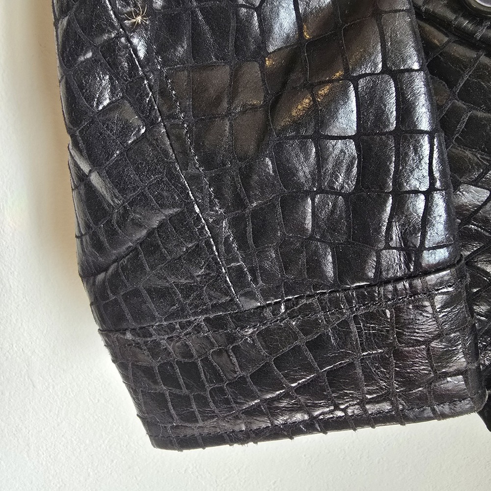 Vintage Neimam Marcus Y2K Faux Alligator Black Leather Jacket Size 12 - Picture 10 of 16
